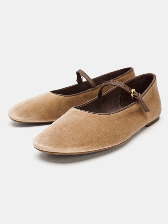 Zara Shoes - Velvet Ballet Flats - Taupe